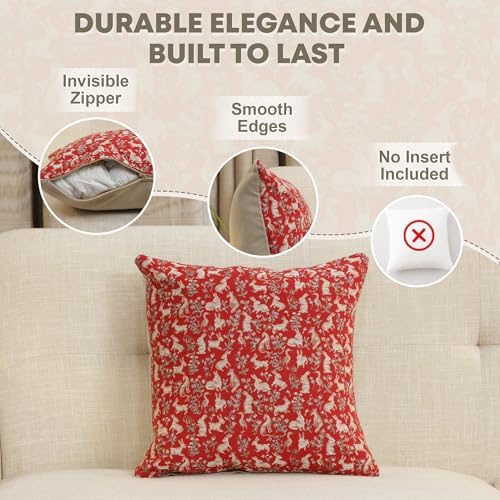 Medieval Mille Fleurs & Little Animals Red Tapestry Pillow Cover 14 x 14 in - Image 2