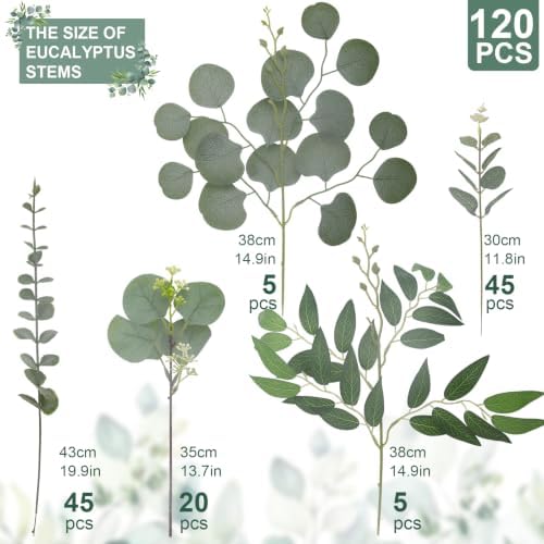 Daynight 120 Pcs Artificial Mixed Eucalyptus Stems Bulk, Green - Image 4