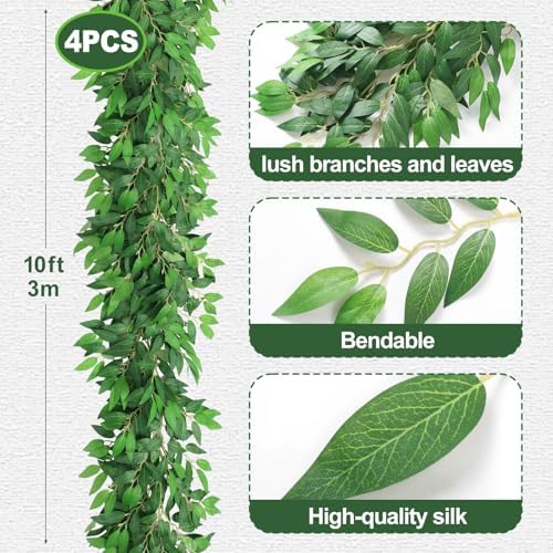 Suncalla 4 Pcs 10 Feet Italian Ruscus Greenery Garland Willow Vines Twigs - Image 3