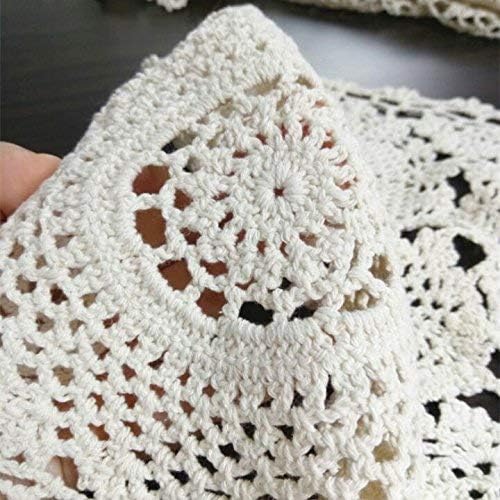USTIDE Rustic Floral Table Runner Handmade Crochet Table Doily White 15"X47" - Image 6