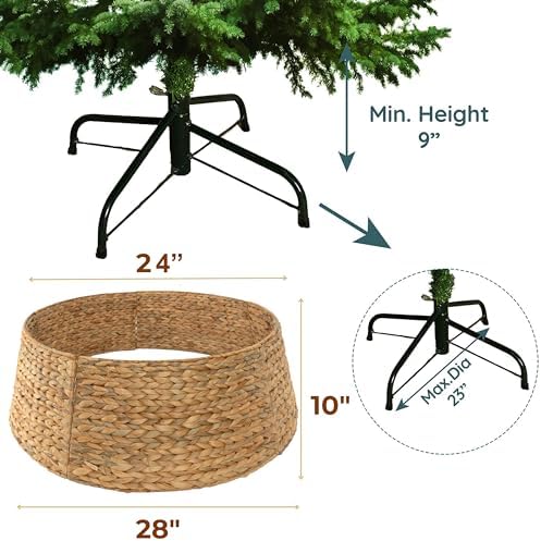 KOLWOVEN 28in Christmas Tree Collar Large to Small Christmas Tree, Woven Christmas Tree Ring Adjustable Skirt, Christmas Tree Skirt for Decoration, Base Protection from Pets (Water Hyacinth) - Image 2