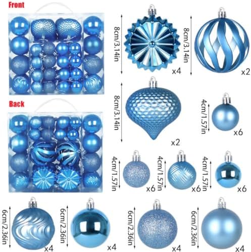 Christmas Tree Ornaments Balls Set, 48 Pcs Shatterproof Plastic Xmas Tree Decorative Baubles Hanging Ornaments for Holiday Wedding Party Home Decoration, Lake Blue - Image 2