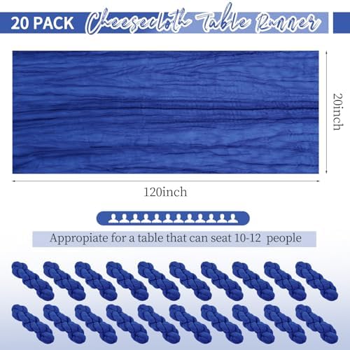 20 Pack Royal Blue Table Runners 10Ft Cheesecloth Table Runner Boho Gauze Cheese Cloth Table Runner Romantic Long Sheer Fabric Table Runners for Wedding Party Bridal Shower - Image 2