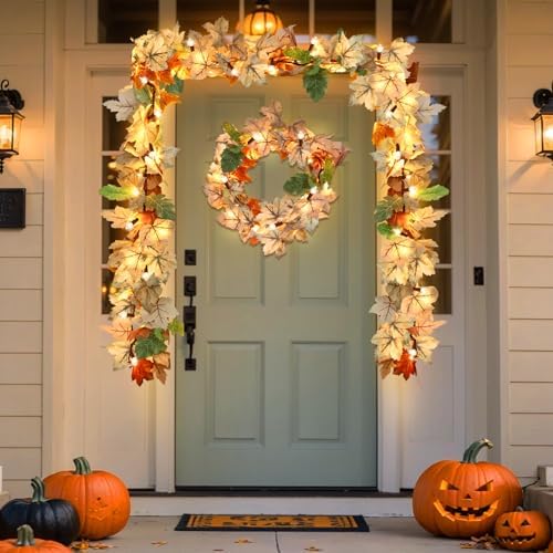 Fall Decorations Lighted Fall Garland, 9FT 50 Count Incandescent Lights Brown Wire UL Certified Connectable Maple Leaves String Lights for Home Fireplace Mantle Thanksgiving Decor - Image 3