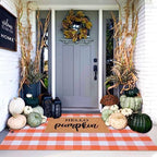 Orange and White Plaid Rug, 4' x 6' Fall Outdoor Front Door Decor Mat, Cotton Washable Hand-Woven Rug for Layered Doormat, Autumn Halloween Thanksgiving Carpet for Porch, Entryway - Image 3