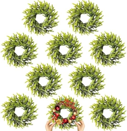 10 Pcs Christmas DIY Gree Wreath 10 Inch Green Artificial Wreaths DIY Faux Plain Wreaths Front Door Green Farmhouse Cabinets Wreath Indoor Outdoor Wall Decor(Pine Needle) by Gosodeny