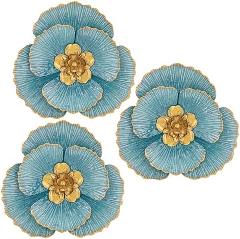 3 Pcs Metal Flower Wall Art Set 10 Inch Rustic Modern Floral Sculpture by DILATATA