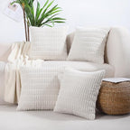 All Smiles Decorative Cream Throw Pillow Covers 18x18 Set of 4 Farmhouse Rustic Boho Home Decor Soft Plush Striped Corduroy Square Cushion Case for Living Room Couch Bed Sofa by AllSmiles