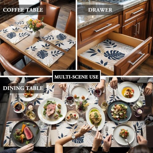 Tropical Leaves Placemats Set of 8,Cotton Linen Fabric Place Mats,Summer Farmhouse Botanical Leaf Branches Washable Decorative Table Mats Protector for Home Kitchen Dining Wedding Party Coffee Tables - Image 7