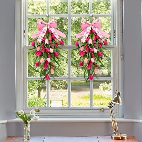 Tulip Teardrop Swag,2Pack Spring Wreaths for Front Door, Easter Decorations - Image 7