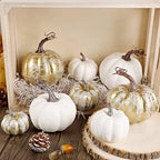 winemana 16 Pcs Golden and White Pumpkins Fall Decorations for Home - Image 4