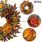 HipTree 24 Inch Fall Wreath for Front Door with Hydrangea&Velvet Pumpkin - Image 2
