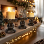 Small Candle Holder for Pillar Candle Set of 3, Farmhouse Wood Candle Holder, Rustic Wooden Candle Stand, Vintage Candle Stand Decorative for Living Room, Table Centerpiece, Black Gold - Image 4