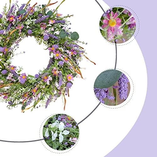 24 Inch Spring and Summer Purple Flowers Wreath for Front Door - Image 2