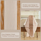 Taupe Gingham Plaid Ruffle Table Runner 90 Inches Long, 100% Washed Cotton Double Layer Farmhouse Dining Decor for Holiday, Home Party Wedding, 13 x 90 inches - Image 5