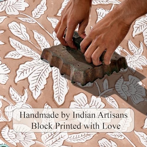 Ridhi Floral Block Print Round Placemats 15" in, Set of 4, Oak Brown - Image 3