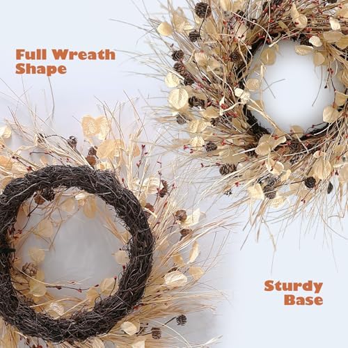 24 Inch Fall Wreath for Front Door with Pinecones & Red Berry - Image 4