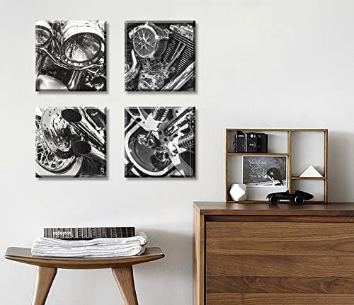 DJSYLIFE Black and White Vintage Motorcycle Wall Art 12" x 12" - Image 5