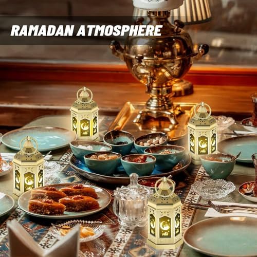 12pcs Gold Ramadan Lantern Lights, Ramadan Decorations, Mini EID Mubarak Candle Lanterns，Ramadan Decorations for Home, Table, wall رمضان للزينة ومصباح رمضان للزينة - Image 5