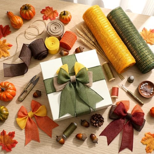 10 Pcs Fall Ribbon 4 Mesh Ribbon 6 Burlap Wired Edge Ribbons - Image 3