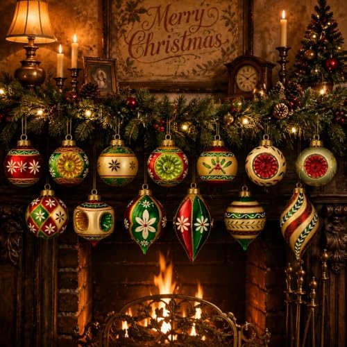 12 Pcs Vintage Glass Christmas Ornament Reflector Decor, Classic - Image 5