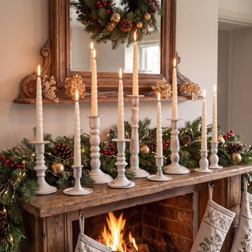 Mumufy 20 Pcs Matte Candlestick Holders, Metal Wedding Taper Candle Holders Vintage Candles Stand Set, Candle Stick Decor for Mantel Table Centerpiece Wedding Dining Table Decor Mantelpiece (White) - Image 5