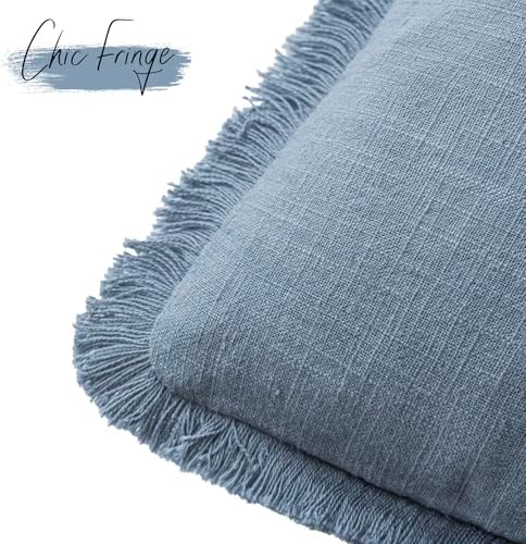 Foindtower Decorative Linen Fringe Throw Pillow Covers 24×24 Misty Blue - Image 3