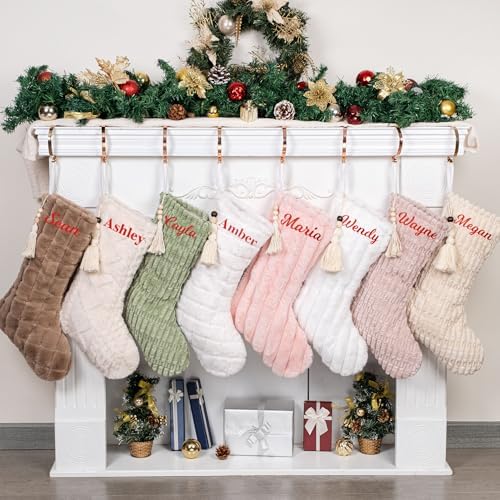 GEX 2025 Personalized Christmas Stocking with Names 3 Pack Custom Name Soft Plush Faux Fur Stocking with Tassels 20 Inch Large Rustic Farmhouse Modern Xmas Stockings (Set of 3) by GEXWorldwide