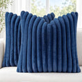 Simmore Faux Fur Striped Navy Blue Throw Pillow Covers 24x24 Set of 2 by SimmoreHomeDecor