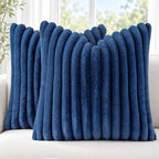 Simmore Faux Fur Striped Navy Blue Throw Pillow Covers 24x24 Set of 2 by SimmoreHomeDecor