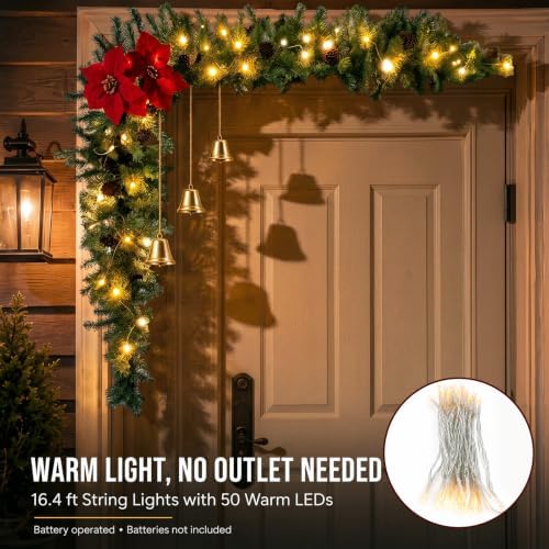 Christmas Door Decorations with LED Light, Poinsettias, Pinecones - Image 4