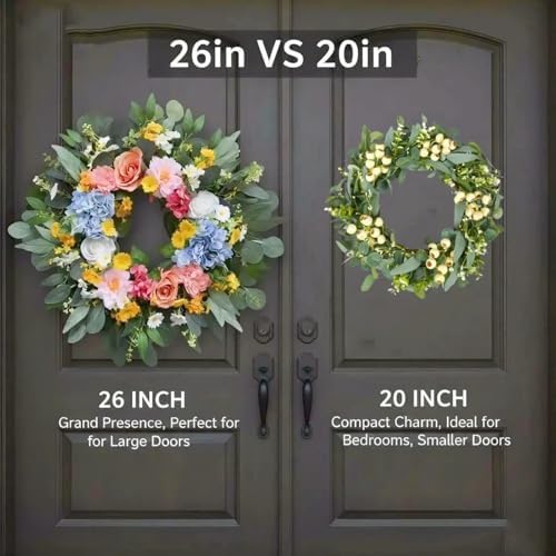 26" Artificial Spring Wreath for Front Door - Large Silk Hydrangea Daisy Rose Mixed Floral Wreath - Farmhouse Porch Wall Decor, Easter Mother's Day Decoration (Multicolor) - Image 5