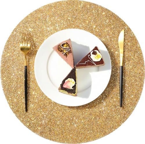 Blulu 4 Pieces Round Rhinestone Placemat Glitter Sparkle Table Mat,Gold by Blulu