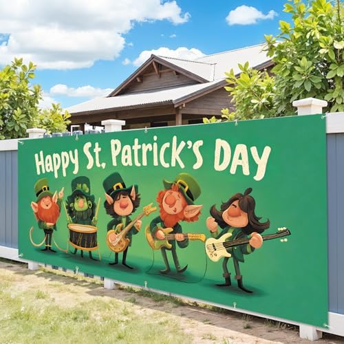 7 * 16FT Summer Garage Door Cover Decorations Sunset Palm Trees Garage Door Banner for Outdoor Indoor Summer Party Photography Backdrop (Happy St. Patrick's Day, 7 * 16 ft) - Image 5