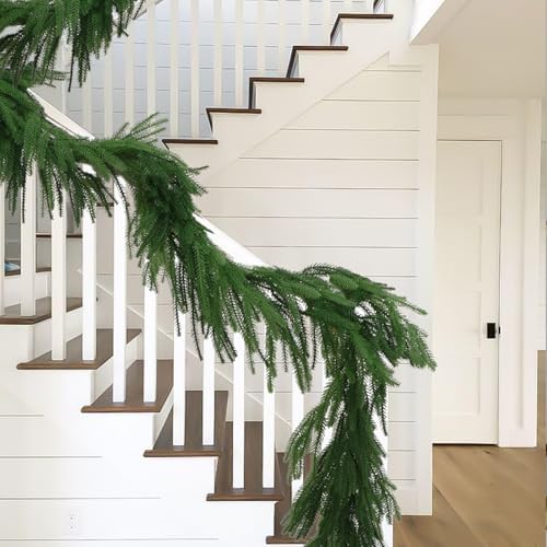 4 Pack Christmas Norfolk Pine Garlands 6FT, Real Touch Greenery - Image 4