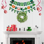 St Patricks Day Decorations Artificial Wreath Lucky Shamrock Clover Leprechaun Hat Beers Spring Summer Party Decor Outdoor/Indoor Farmhouse Front Porch Wall Window Door - Image 3