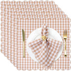 SmoothNovelty 24 Pack Buffalo Plaid Cloth Napkins 18x18 Inch Checkered Cloth Napkins Scalloped Soft Cotton Table Mat Washable Reusable for Dinner Wedding Holiday Birthday Parties (Classic,Khaki) by SmoothNovelty