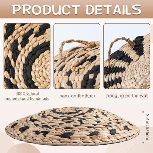 CroBlissful 7 Pcs Boho Wall Baskets Woven Seagrass Round, Classic - Image 3