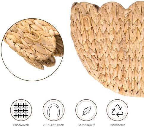Hanging Wall Basket, Handwoven Water Hyacinth Scalloped Basket, Decorative Wall Organizer and Planter for Entryway Mail Plants Bathroom, Natural Color, 16" D x 10" W x 7" H, 2 Pack - Image 3