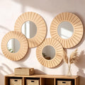 Yerliker 4 Pack Boho Wall Decor Mirror 12" 10" Hanging Baskets Wall Art Decorative Round Mirror with Wooden Frame Rustic Farmhouse Home Decor for Bedroom Living Room Dining Room Nursery by Yerliker