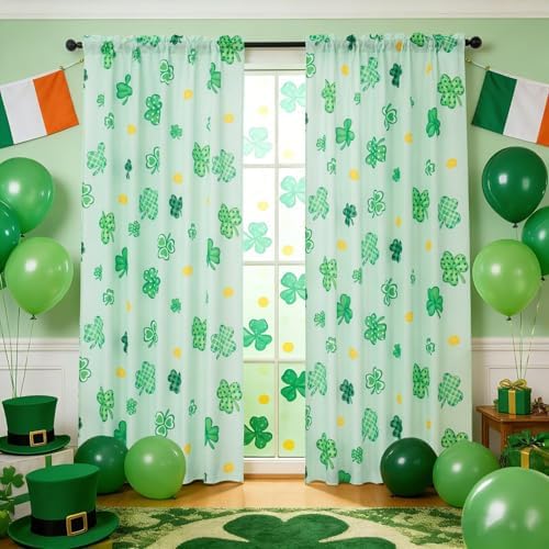 youleyar St. Patrick's Day Curtains for Living Room, 72 Inch Length Shamrock Clover Gold Coin Printed Pattern Curtain, Rod Pocket Window Drapes Decorations for Bedroom Dining Room Drapes, 52W x 72L by Youleyar