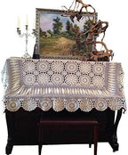 USTIDE Rustic Floral Crochet Tablecloth Rectangle Beige Cotton Lace Table Overlays 51"x70" - Image 3