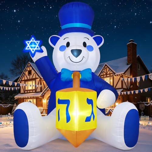 11FT Hanukkah Inflatable Polar Bear Outdoor Decoration with LED Lights by Danxilu
