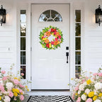 zjlmit 20 Inch Spring Wreath for Front Door, Artificial Silk Flower Wreath on Grapevine Base with Orange Rose-Style Blooms, Multicolor Floral Accents and Greenery, Indoor Wall Entryway Decor - Image 7