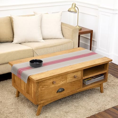 Solino Home 100% Pure Linen Table Runner, 14 x 48 in, Red Stripe, Farmhouse by SolinoHome