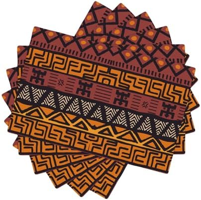 African Clay Cloth Placemats Set of 6, Tribal Ethnic Boho Geometric Elements Design, Kitchen Dining Room Non-Slip Insulation, 12x18 Inches by AuiMzoo