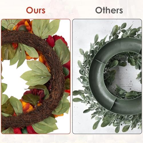 24" Artificial Fall Floral Wreath for Front Door Autumn Wreath with Pumpkin Peony Hydrangea for Halloween Thanksgiving Day Indoor Outdoor Farmhouse Window Wall Décor - Image 6