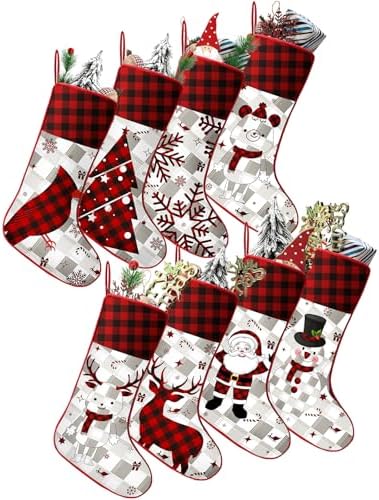 Tatuo 8 Pack Buffalo Plaid Christmas Stockings, 18 Inch for Fireplace by Tatuo