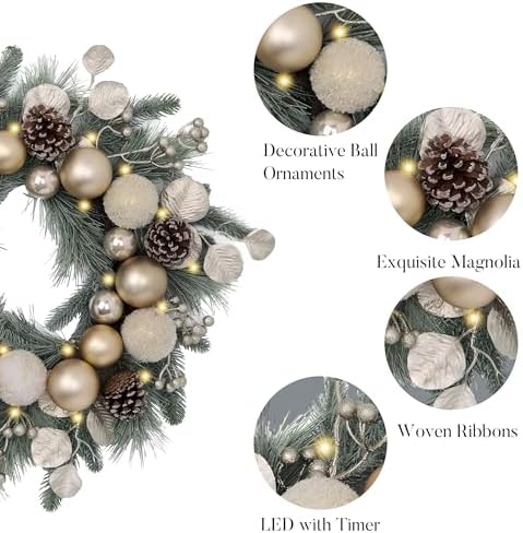 Valery Madelyn 20" Pre-Lit Christmas Wreath for Front Door with Lights - Image 5