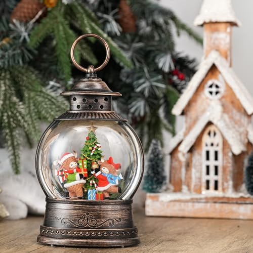 Christmas Snow Globes Lantern, Winter Scene with Highland Cow Christmas Tree, Musical Snowglobe with LED Lights & 6h Timer Swirling Glitter Holiday Decortaions Gifts, USB/Battery Powered - Image 2